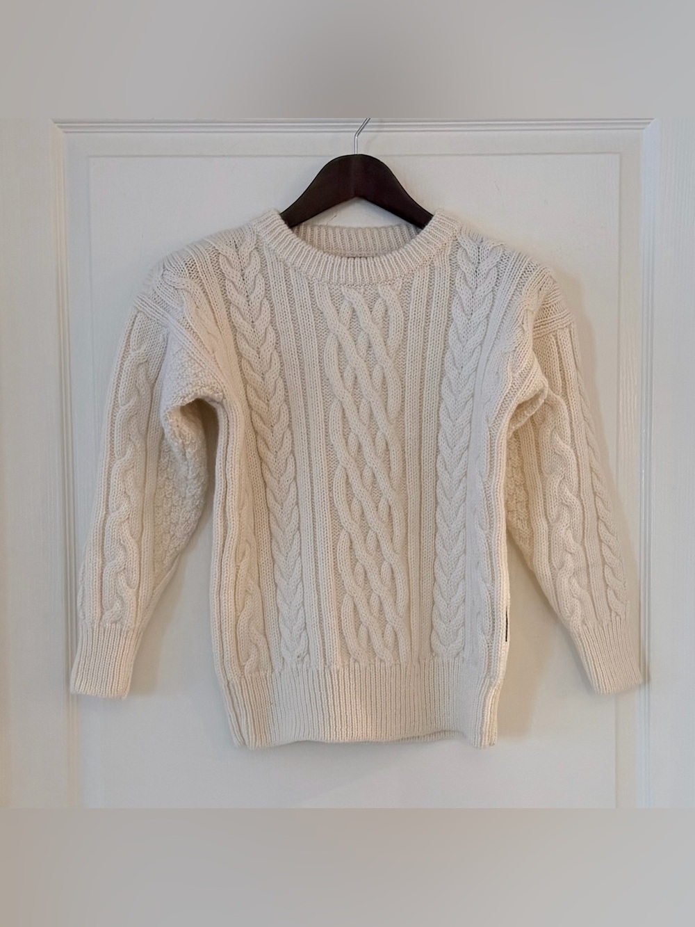 Women's Heavy Wool Cable Crewneck Sweater - Cream